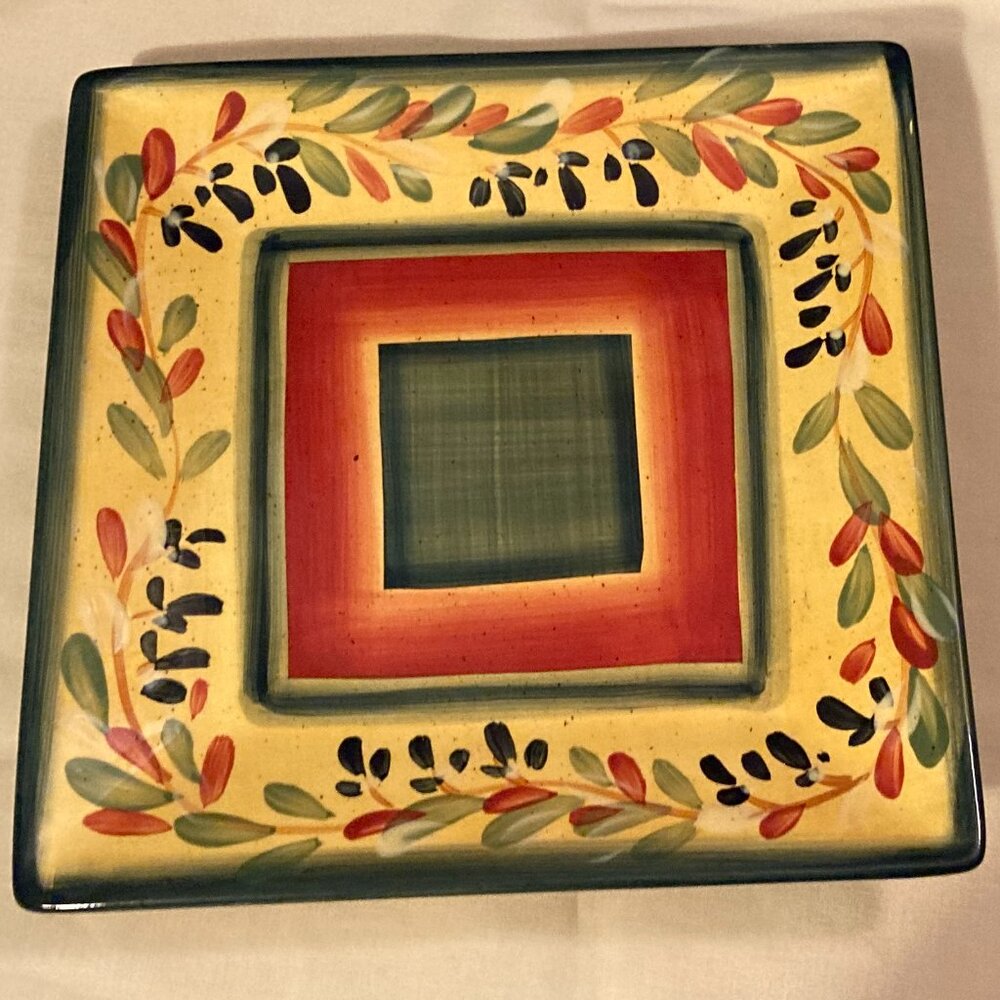 2009 HANDPAINTED Corsica LA PROVINCE Square Salad Plate-8.5" D-Multicolored-EUC